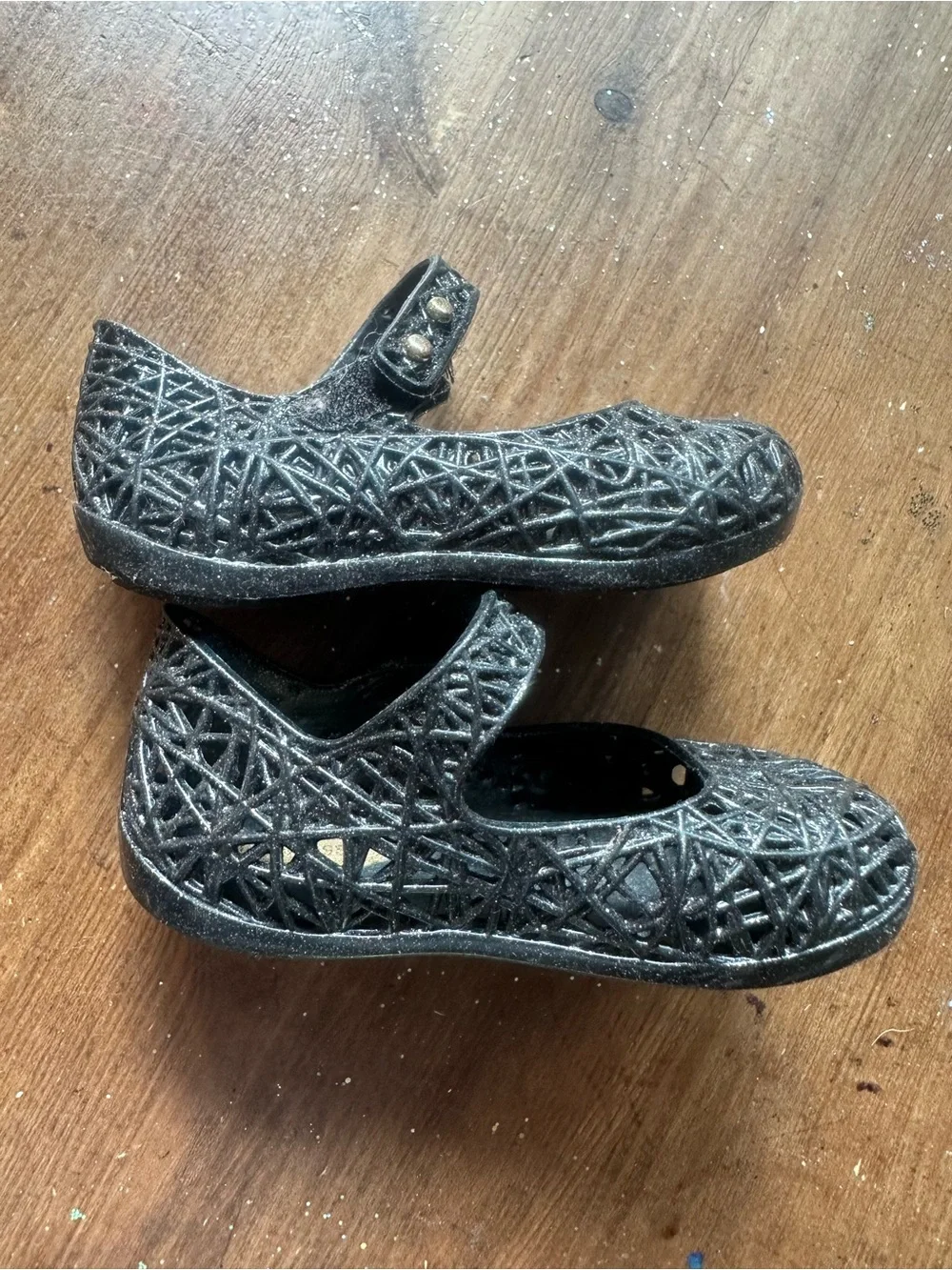 Mini Melissa Black Glitter Mary Jane Sneakers